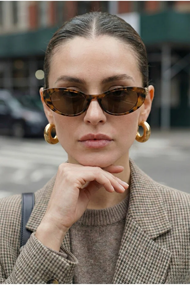 Leopar Kahve Vintage Tarz Güneş Gözlüğü